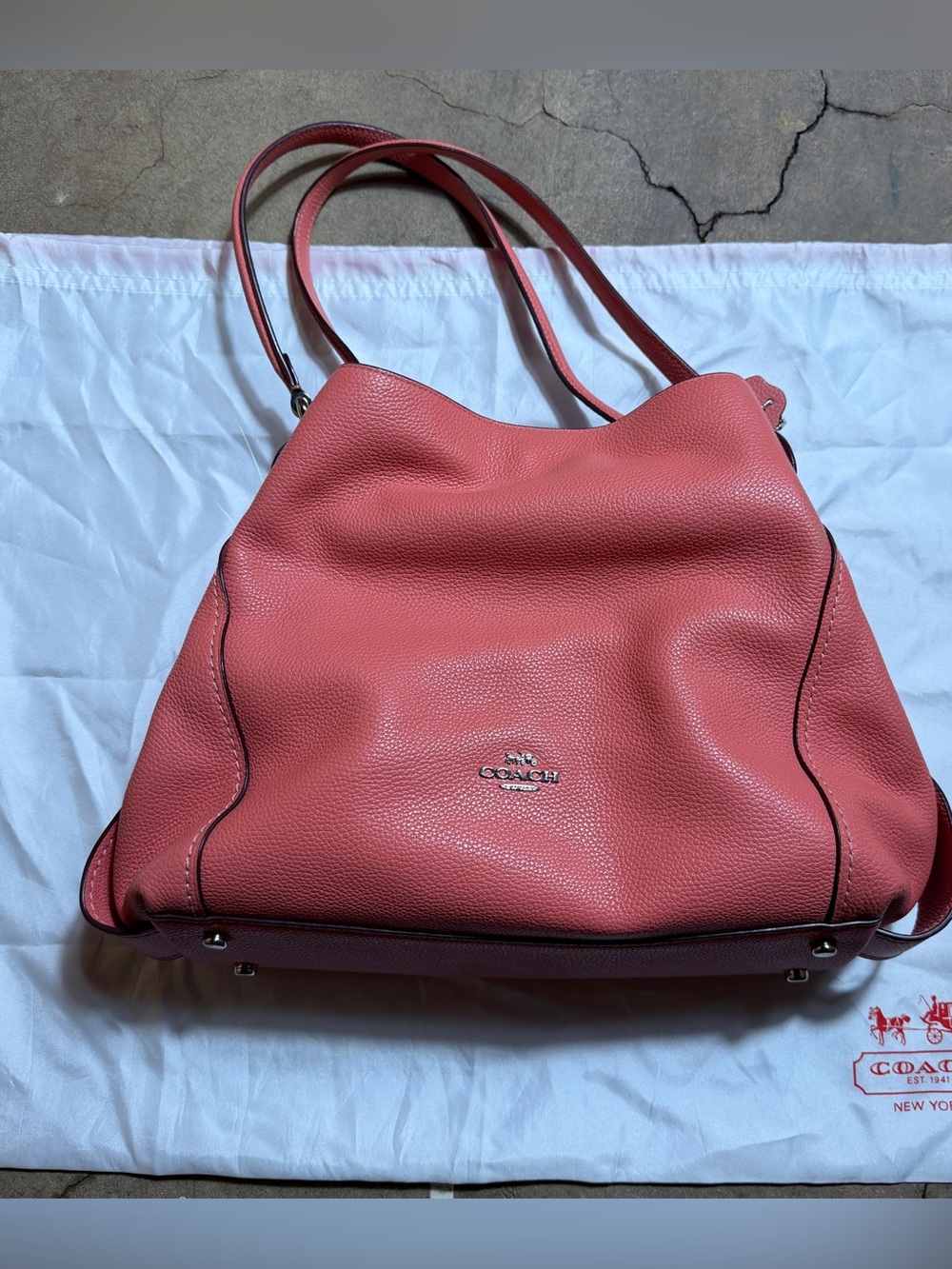 Y2K Coach Edie 31 57125 Bright Coral Pebbled Leather Shoulder Bag
